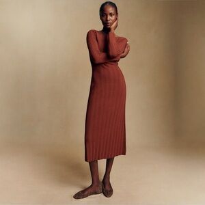 Sezane Honorine Long Sleeve Knit Midi Dress in Brick Orange Medium